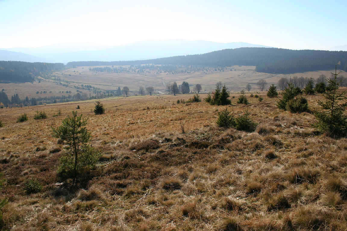 Zde, v údolí Křemelné, stávala obec Zhůří. Okolo původní pole, posléze cílová plocha, dnes pastviny. 
